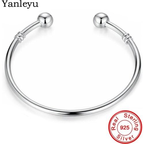 Yanleyu Original Sterling 925 Silver Charms Bangle Bracelet for Women Girl DIY Jewelry Making PB050
