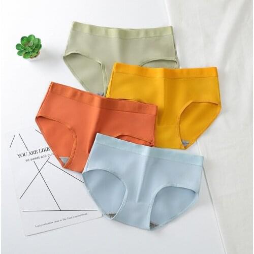 Women Seamless Large Size Breathable Comfortable Soft Panties Mid-Waist Student Cute Solid Color Simplicity Underwear A1
