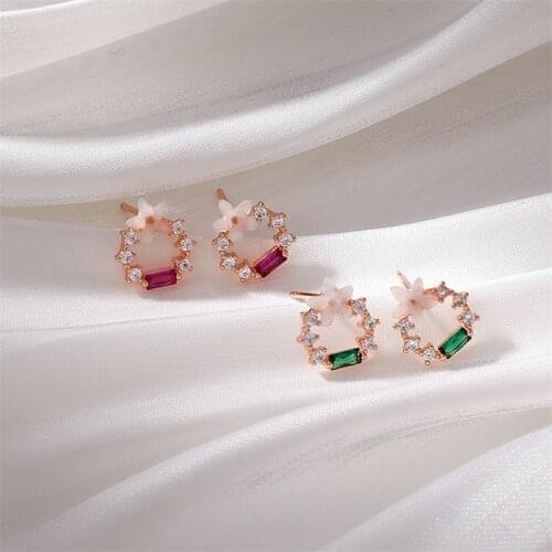 New Delicate Resin Flower Micro Pave Circle Stud Earrings For Women Korean Fashion Small Pendientes Birthday Gifts