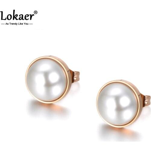 Lokaer Simulated Pearl Earrings For Women Jewelry Bijoux Brincos Pendientes Mujer Fashion Stud Earrings Stainless Steel E18039