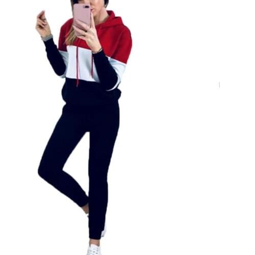 Women Tracksuits Sports Two-piece Color Block Long Sleeve Hoodies Sweatpants Set Spring Streetwear Fitness костюм женский