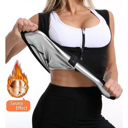 Women Sauna Shaper Vest Thermo Sweat Shapewear Tank Top Slimming Vest Waist Trainer Corset Gym Fitness Workout Zipper Shirt Suit