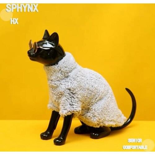 Turtleneck Hairless Cat Sphinx Winter Clothes Stretch Thickened Lamb Wool Solid Color Coat for Cat Sphinx Outdoor Wear
