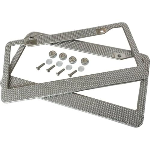 1Pair Bling Crystal License Plate Frame Women Luxury Handcrafted Rhinestone Car Frame Plate With Ignition Button Fit