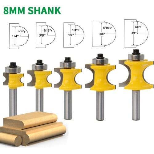 1PC 8MM Shank Milling Cutter Wood Carving Bullnose Router Bit Set C3 Carbide Tipped Concave Radius Milling Cutters Woodworking