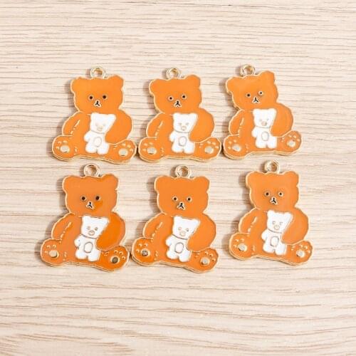 10pcs 22*27mm Animal Charms Enamel Cartoon Mother and Baby Bear Charms for Jewelry Making DIY Necklaces Earrings Craft Accessory