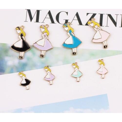 10pcs enamel Cartoon Alice Girl charm for jewelry making and crafting earring pendant necklace and bracelet charm