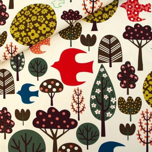 145cmx50cm Cotton Canvas Fabric for handmad, bed, bag, curtain - Trees and Swallow