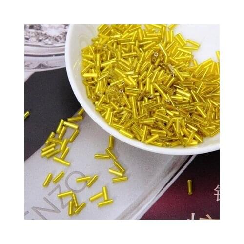 2017 Hot Sale 2*6MM 60G/1440Pcs Glass Seed Bugle Beads Silver Core Czech Jewelry Garment Accessories Yellow