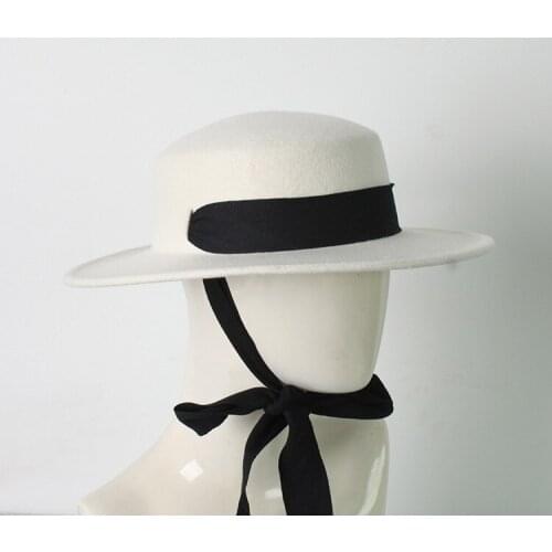 202010-shi autumn winter wool black ribbon lady fedoras cap women leisure panama jazz hat