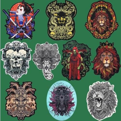 5 Pcs Fashion Cool Big Printing Lion Skeleton Tiger Samurai Applique Badge Punk Style Jacket Clothes Patches Stripe
