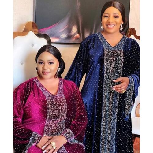 African Dresses Women Velvet Hot Drill Dubai Turkey Muslim Abayas Ankara Dashiki Dress Bazin Robe Boubou Plus Size Dress