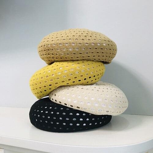 Summer Hollow Berets For Women Cotton Linen Handmade Knitted Painter Hat Retro Fashion Beret Boina Cap Pumpkin Masculina Baret