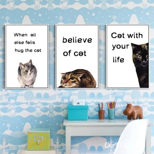 No frame cartoon cute cat oil painting canvas printings printed on canvas modern home kid room wall art decoration picture