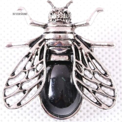 37x37MM Cicada Brooch Natural Stone Black Onyx Bead Pendant For Men Women Jewelry Gift 1Pcs K622