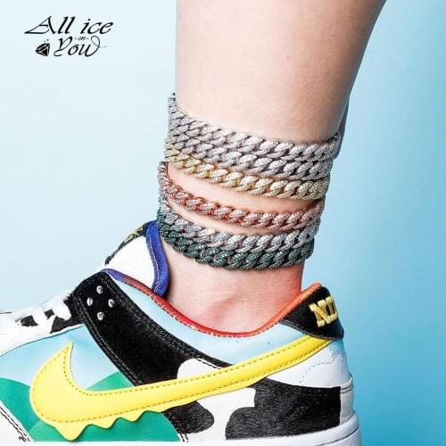 ALLICEONYOU 4mm Cuban Chain Iced Out Cubic Zirconia Anklet Choker With 2 Inch Adjustable Chain Hip Hop Charm Jewelry For Gift