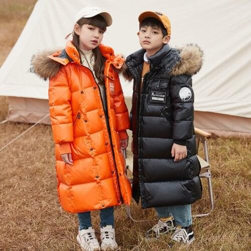 X-Long Winter Jackets Kids 8 10 years Girls Boys Thicken Warm Down Coat Fur Hoodies Children Outerwear