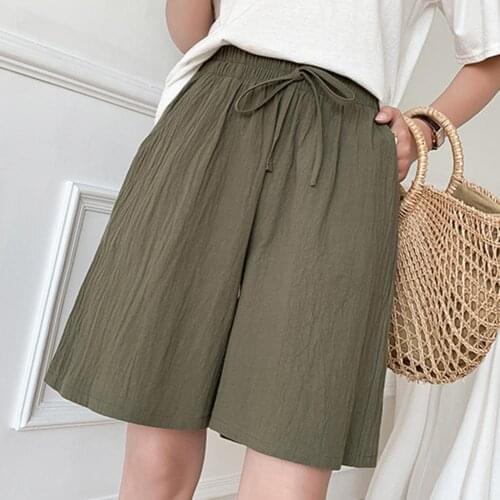 Summer Womens Shorts 2021 Leisure Ladies High Waist Loose Shorts Simple Casual Shorts Solid Color Womens Shorts Plus Size
