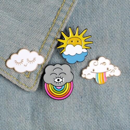 Cartoon cute sun rainbow tongue black cloud pin smile enamel fun pin color brooch clothes lapel women children jewelry gift
