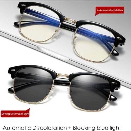 Men Wood bamboo Photochromic Computer Glasses Women Wood Grain Blocking UV Anti Blue Light Eye Eyestrain Gaming Glasses 3016