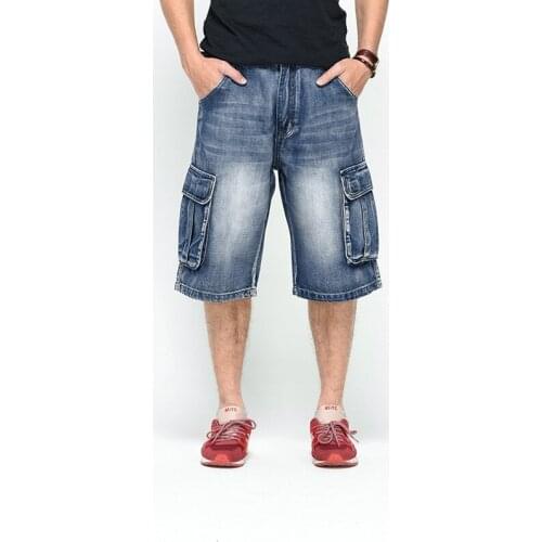Hot sale Mens Denim Shorts Multi Pockets Hip hop Baggy Jeans Shorts Plus Size Casual Skateboard Shorts Male Cargo Jeans 30-46