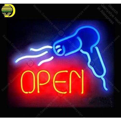 NEON SIGN For Hair drier Open REAL GLASS BEER BAR PUB shop display Handcraft outdoor Light Signs advertise vintage neon signs