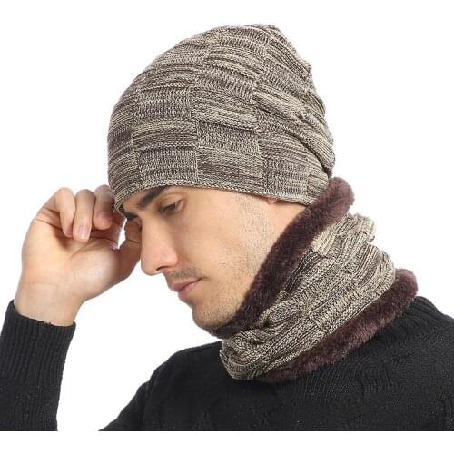 New Winter Beanie Hats Scarf Set Warm Knit Hat Skull Cap Neck Warmer with Thick Fleece Lined Winter Hat and Scarf for Men Women