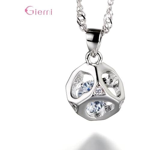 New Hot 925 Sterling Silver Hollow Cubic Pendant Necklace For Women Femme Simple Heart Crystal Jewelry Necklace