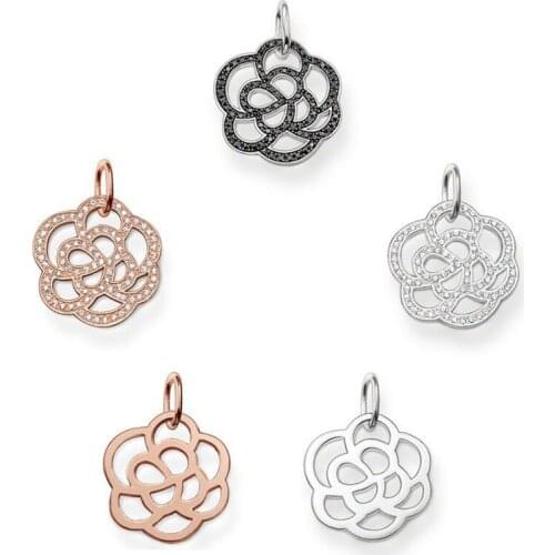 Silver Plated Small Hollow Rose Flower Pendants Fit Chains Necklaces, Size 21mm, Most Fashion Glam Good Bijoux Jewelry for Women