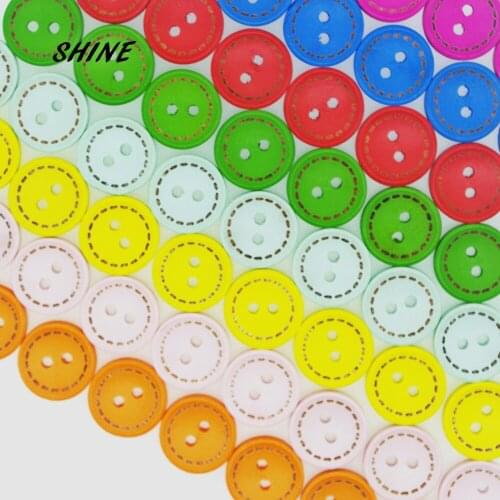SHINE Brand 100Pcs/Lot Colorful Wooden Round Buttons 15mm Flatback DIY Craft And Scrapbooking Sewing Accessories W10033