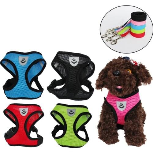 Cat Dog Adjustable Harness Vest Walking Lead Leash For Puppy Dogs Collar Polyester Mesh Harness For Small Medium Dog Cat Pet