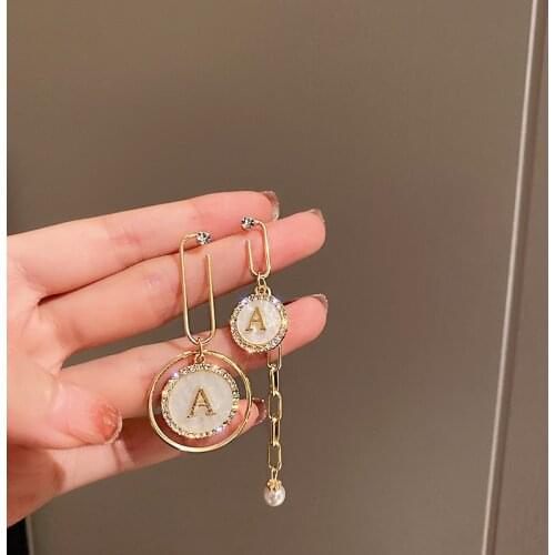 GSOLD Creative Geometric Asymmetrical Round Shell A Dangle Earring Rhinestone Long Chain Pearl Earring Women Elegant Jewelry