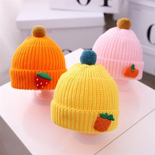 New Cute Fruit Label Baby Knitted Hat Baby Hat Autumn And Winter Cartoon Woolen Hat Korean Warm Childrens Hat 0-12 Months