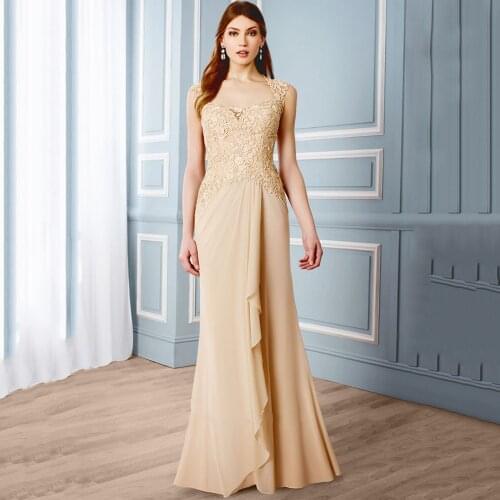 Champagne Mother of The Bride Dress Elegant Cap Sleeve Top Lace Chiffon Mermaid Evening Party Wedding Guest Gowns for Mother
