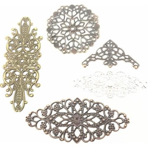 10Pcs Mixed Flower Round Filigree Wraps Alloy Embelishment Connectors Craft Jewelry DIY Findings