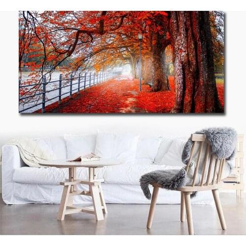 GOODECOR Modern Canvas Art Red Forest Landscape Wall Pictures For Living Room Modular Pictures Home Decor Frameless