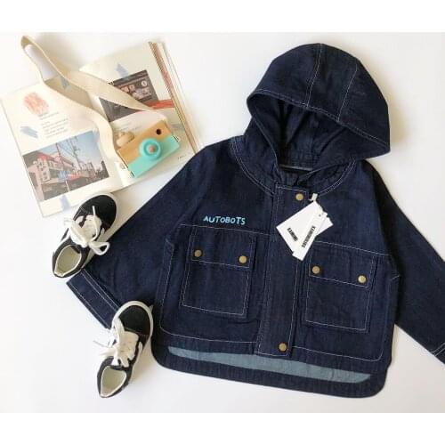 Tonytaobaby Autumn Handsome Robot Printed Pattern Denim Windbreaker Jacket Boy