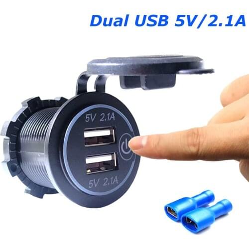 Universal Motorcycle Car Boat Cigarette Lighter Adapters With Touch Switch Multi Port Dual USB Charger Power Sockets Outlet Plug