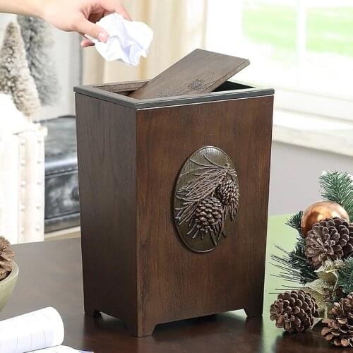 Vintage Trash Home Living Room Creative American Retro Wooden Large Garbage Bin With Lid Bedroom Dining Room Paper Basket