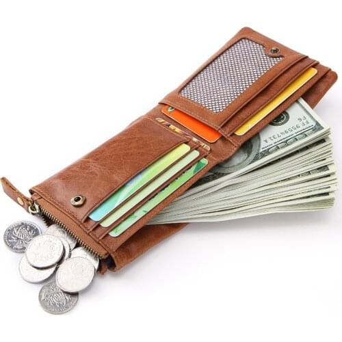 Vintage Cow Leather Men Wallets with Coin Bag Zipper Short Money Purses Design Dollar Purse Money Clip Wallet Anti-theft Brush
