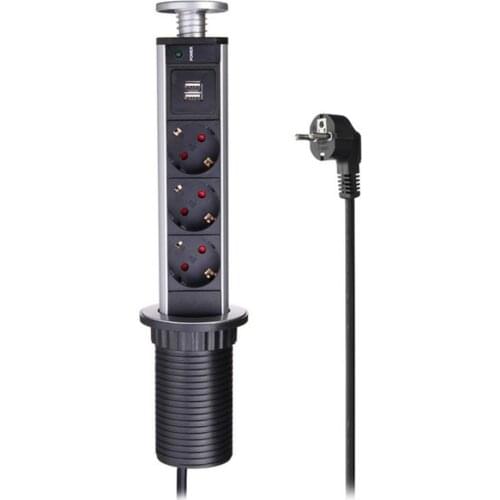 16A Pop Up 3 Power Socket 2 USB Charging Port Hidden Retractable Outlet for Kitchen Office Desk Conference Counter EU Plug