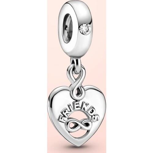 YSH 925 Sterling Silver Friends Forever Heart Dangle Charm fit Original PandoLA Bracelets 2021 women DIY fine Jewelry best Gifts