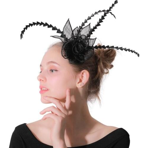 Vintage Black Feather Flower Sinamay Hair Combs Yellow Bridal Hats Wedding Party Floral Hair Fascinator Hat Headband For Women