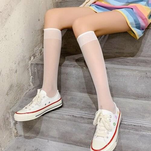 2021 Woman Socks 2 Pair Summer Solid Sexy Stockings For Japanese Harajuku Fashion Women Mesh Thin knee Socks