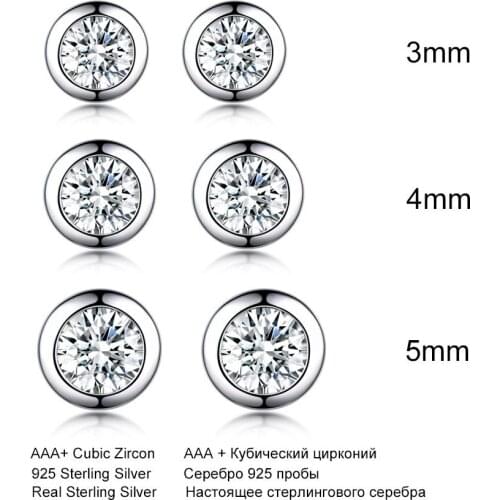 AIYANISHI 100% Real 925 Sterling Silver Stud Earrings Jewelry Women Fashion Cute 3/4/5mm Stud Earrings Gift for Girls Teens Lady