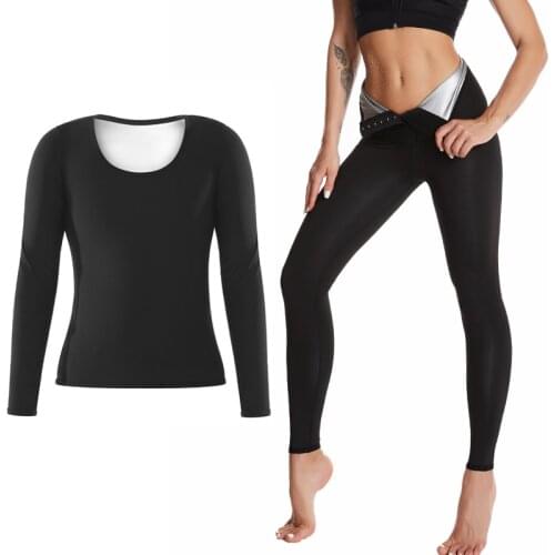 Women Sauna Suit Body Shaper Weight Loss Pants Waist Trainer Corset Slimming Shirt Workout Sweat Fitness Leggings Shapewear Sets