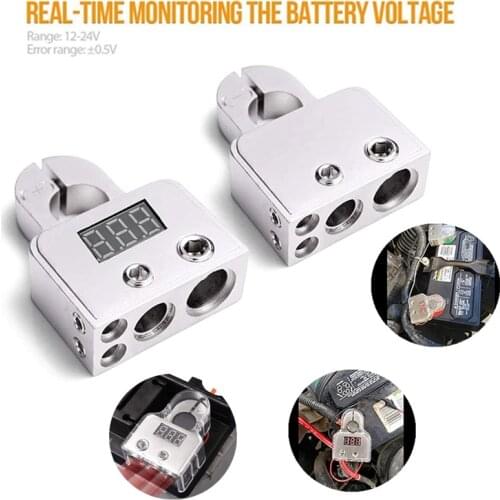 2Pcs Car Battery Terminal Connectors Voltmeter Display 12V-24V Positive Negative Battery Clamp Audio Battery Head