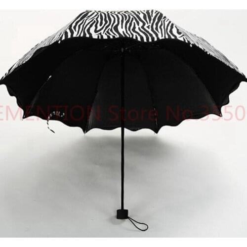 20PCS Zebra Design 3 Fold Sun Rain Umbrellas Black Coating Sunny and Rainy Protect Umbrella For Woman Female Popular