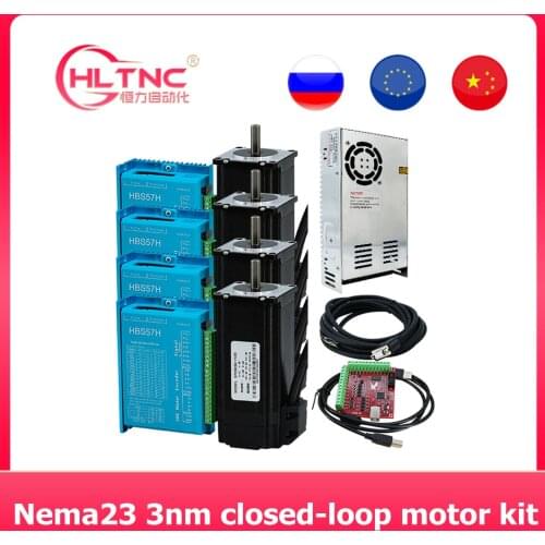 2020 promotion 3axis Daul Y 3kit /4 kit Nema23 3Nm close loop motor +HBS57H driver+power supply 350w36v +4 axis Mach3 for CNC