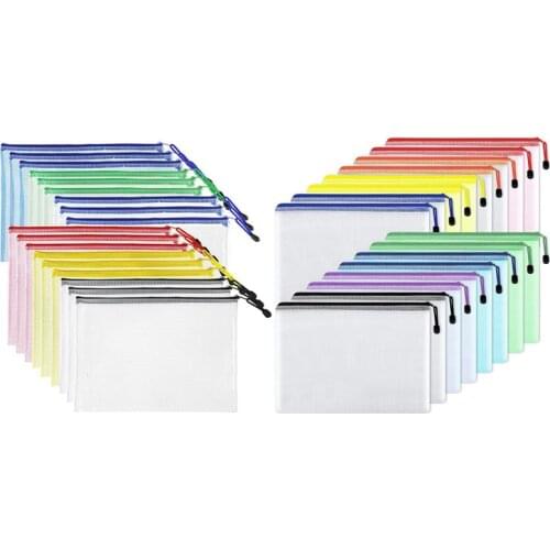 34 Pcs Mesh Zipper Pouch Document Bag,Waterproof Zip File Folders, 18 Pcs A & 16 Pcs B